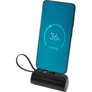 Alnair 5000 mAh 10 W Type-C powerbank i genvundet plast med indbygget holder og 2-i-1-kabel