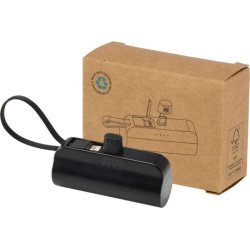 Alnair 5000 mAh 10 W Type-C powerbank i genvundet plast med indbygget holder og 2-i-1-kabel