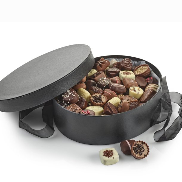 Sort oval hatte�ske m/ass. luksuschokolade 1000g