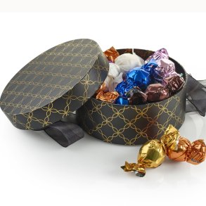 Hatte�ske m/chokoladekugler - sort/guld