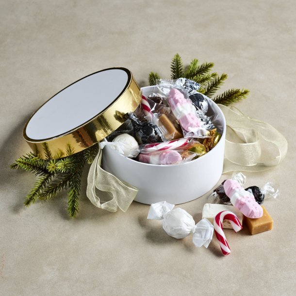 Hatte�ske m/ julemix - hvid m/guldkant
