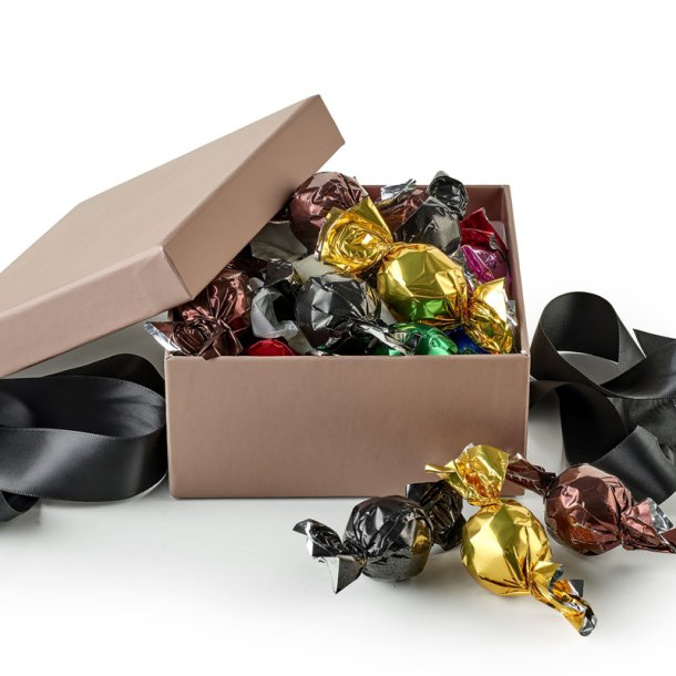 Hatte�ske - Mixede chokoladekugler- Brun firkantet