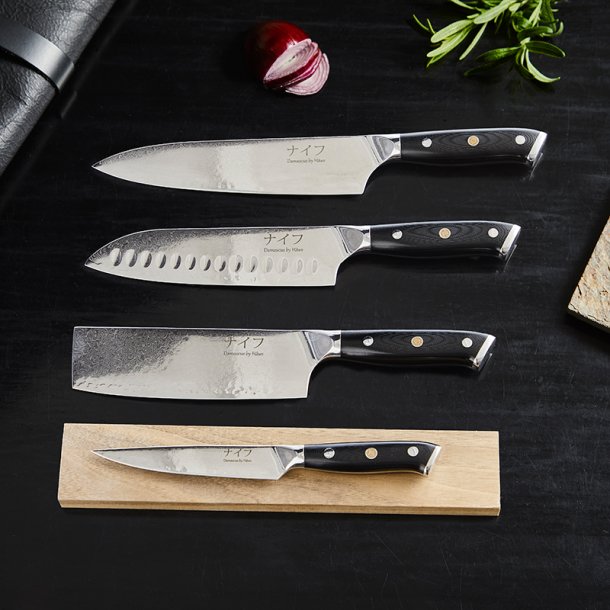 Damascus By H�ws Chef, Santoku, Nakiri &amp; Utility kniv - 4 stk.