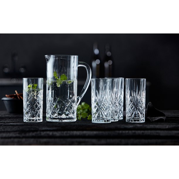 Lyngby Glas Kandest m. 6 stk highball 36 cl samt kande 1,2 L, Melodia