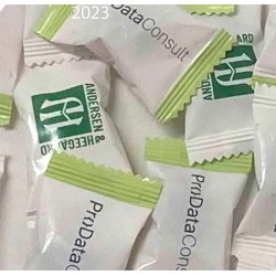 Flowpakkede bolsjer med logo tryk