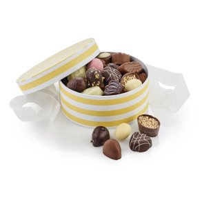 Hatteske rund gule striber - luksus chokolade & g