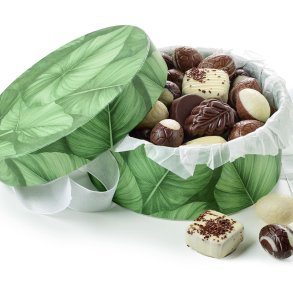 Hatte�ske rund gr�nne blade - luksus chokolade & �g