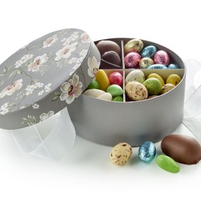 Hatte�ske rund brun/hvid blomster - Familie�ske