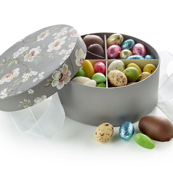 Hatte�ske rund brun/hvid blomster - Familie�ske