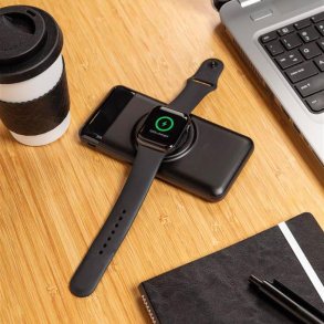 Tr�dl�s powerbank med ur oplader - 10.000 mAh