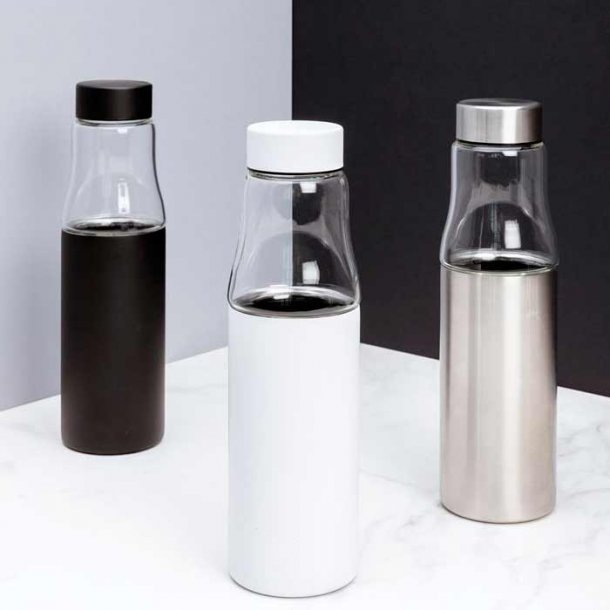 Hybrid drikkeflaske - silikatglas/ aluminium - 500 ml.